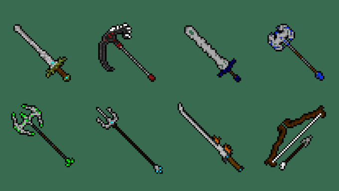 create 2d pixel swords, axes, and fantasy weapons