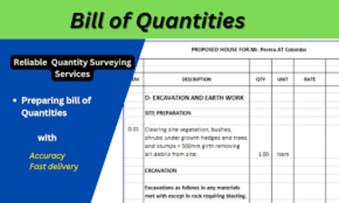 prepare detailed boq, estimation and cost analysis in autocad and excel
