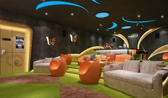 Redesign 3d movie theater interior,home cinema setup,man cave rendering ...