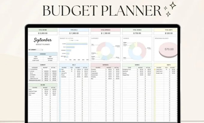 design custome full automation excel google spreadsheet budget planner formulas