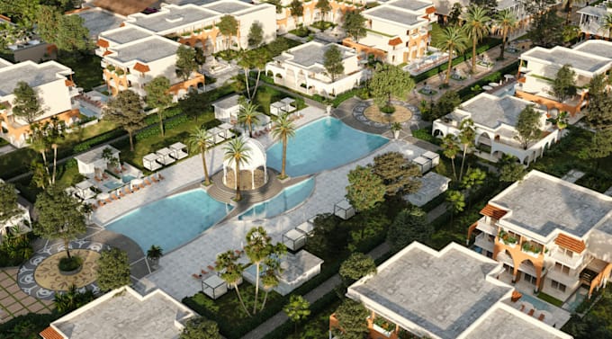 resort site plan, render master plan, landscape layout, urban map visualization