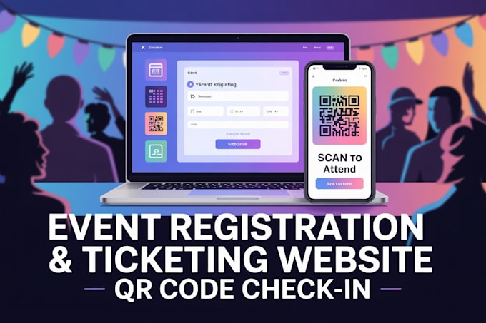 create a professional event registration, ticketing website with qr codes
