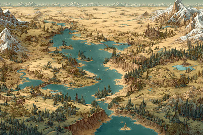 make fantasy map illustration for dnd, novels and