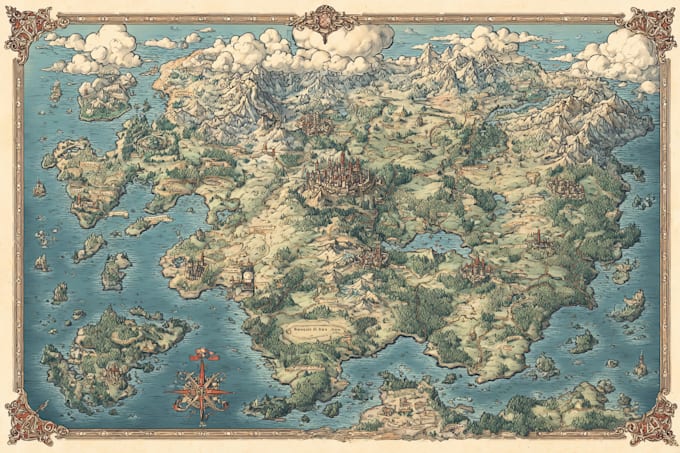 drawn vector fantasy map illustration city map design