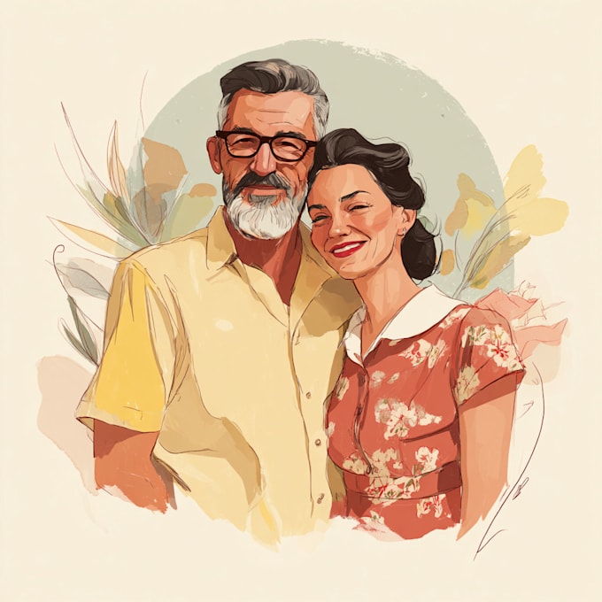 illustrate a romantic family couple portrait