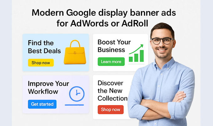 design eye catching google ads and adroll banner ads for high CTR