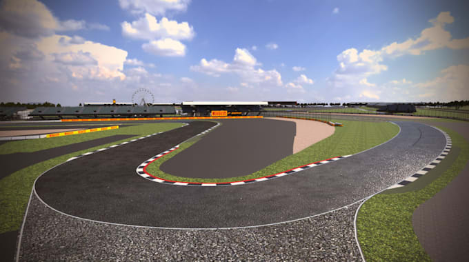 construct 3d race track, sport facility, field turf, cgi render, racing scenery