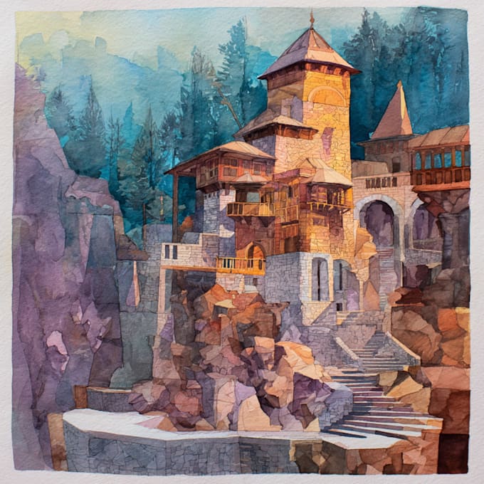 draw original watercolor landscape or architecture art