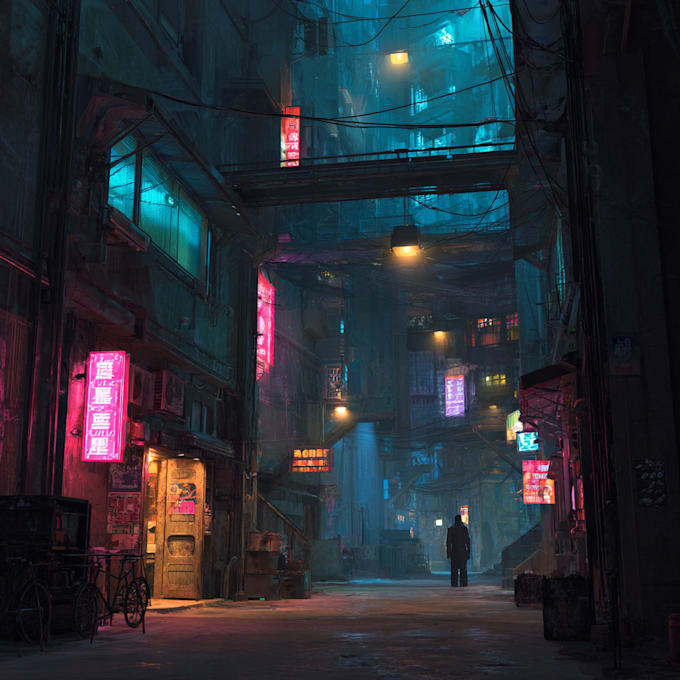 make a cyberpunk scifi futuristic city background art