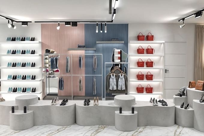 restyle 3d clothing interior, store design, grocery, retails,jewelry, rendering