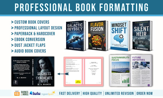 format book cover and manuscript for KDP, paperback, hardcover, and ebook