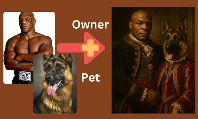 create custom royal owner and pet portrait from your photo