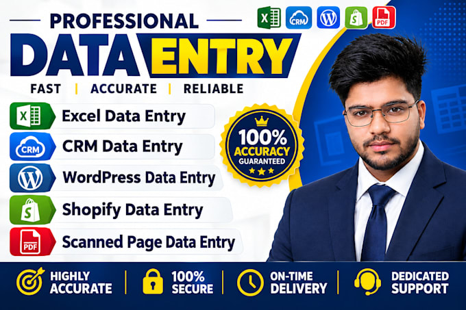 do excel data entry, CRM data entry, wordpress, shopify, scanned page data entry