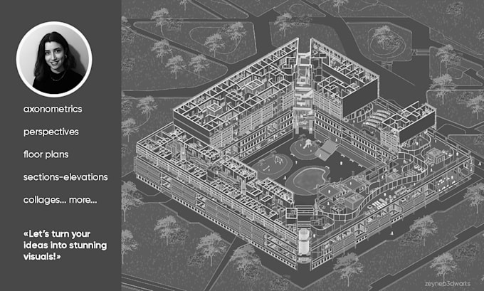 do architecture diagram, section drawings and floor plan visuals