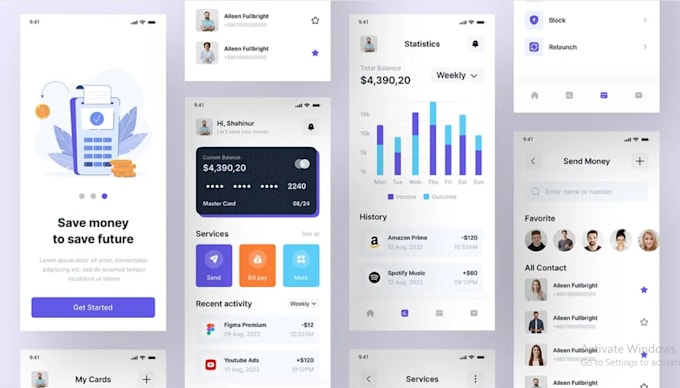 build fintech app, app ui design, app wireframe with responsive prototype