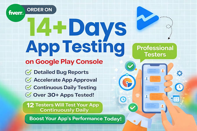Test your android app with 12 testers for 14 days by Pratiksha_mt | Fiverr