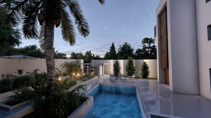 rebuild 3d luxury villa exterior, exterior design, garden and pool design
