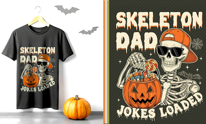 create trendy halloween tshirt design with skeleton art