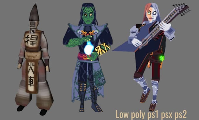 create rig retro ps1 psx ps2 n64 low poly 3d character for game and animation
