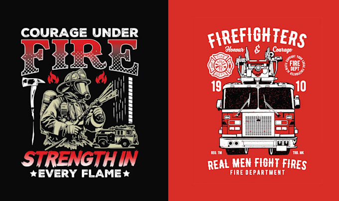 create retro t shirt firefighter truck with fireman skull logo