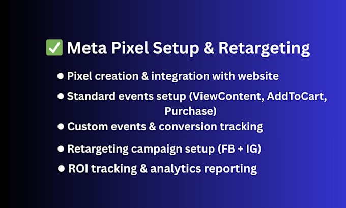 setup facebook, instagram retargeting with meta pixel, ig profile optimization