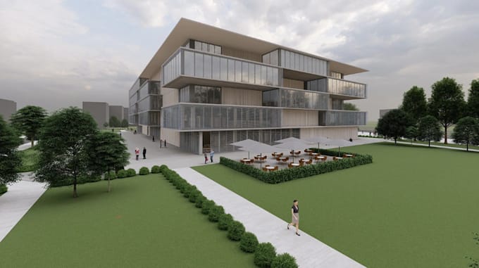 Remodel library building, modern facade design, educational rooms,yard ...