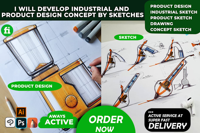 develop industrial and product design concept by sketches