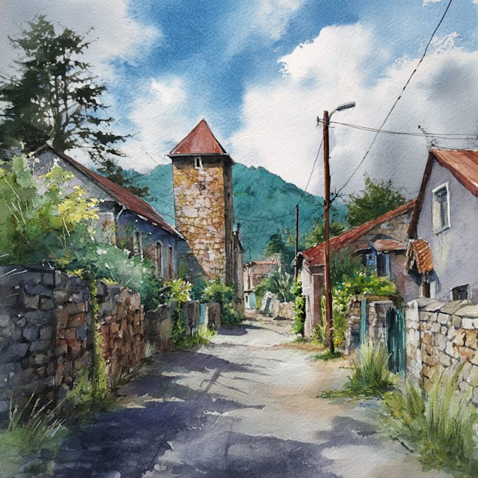 draw original watercolor landscape or architecture art