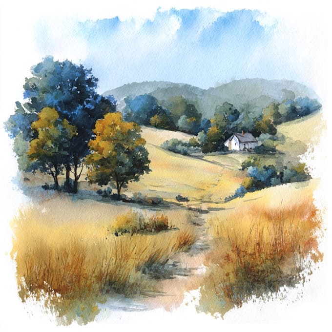 create a hand drawn watercolor landscape illustration