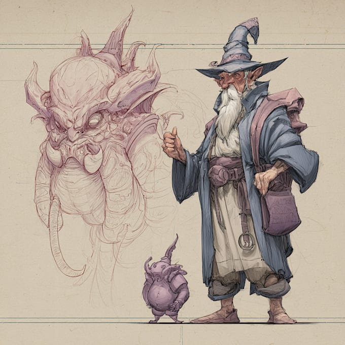 Dibujar arte conceptual e ilustración de personajes y monstruos