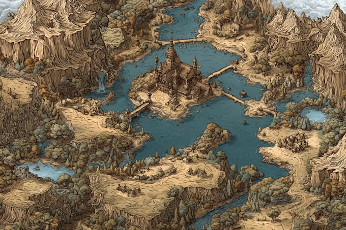 Do hand drawn vector fantasy map illustration city by Brynnlong52 | Fiverr