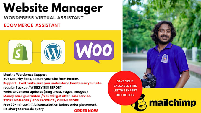 manage wordpress woocommerce shopify wix store and website maintenance