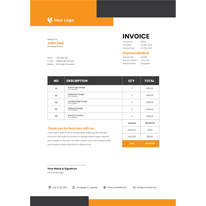 Invoice Look Professional Design professional and modern invoice for your business by Adeirawann ...