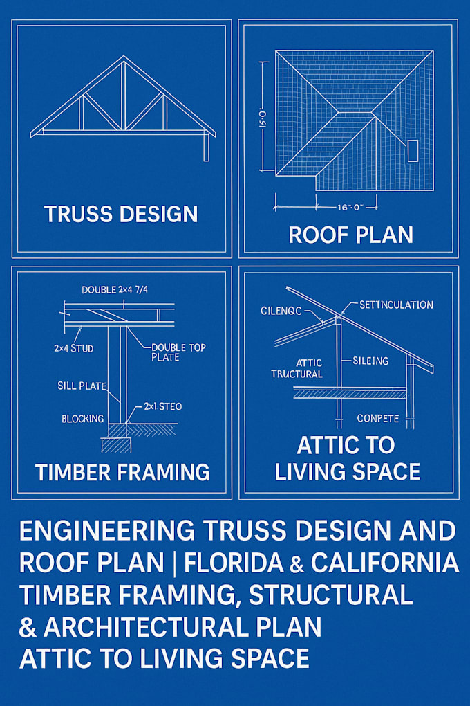 florida california engineering truss design, attic, roof plan, timber framing,