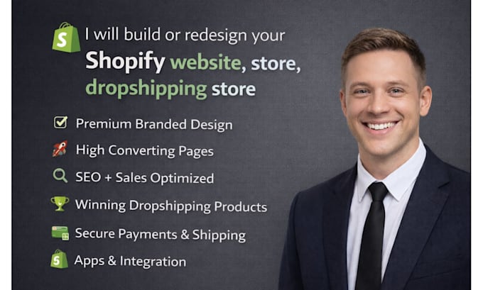 build, design or redesign shopify website, shopify store, dropshipping store