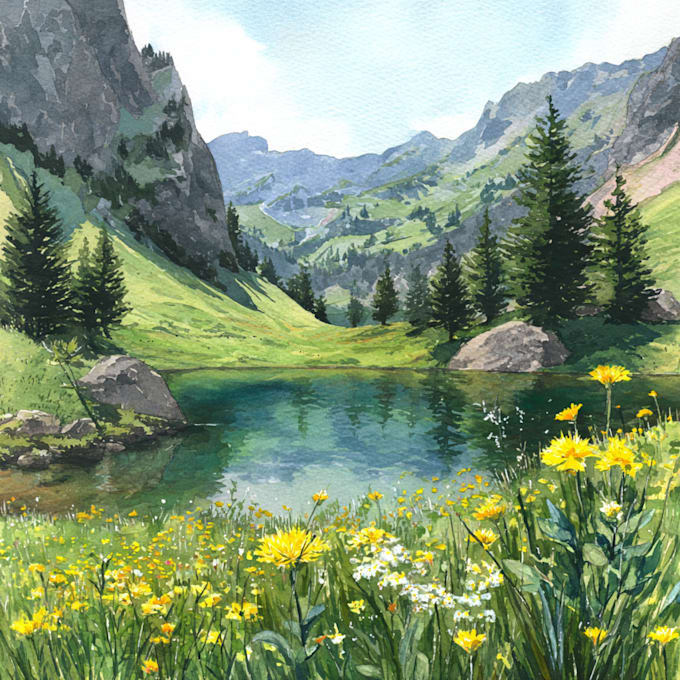 draw landscape illustration in watercolor