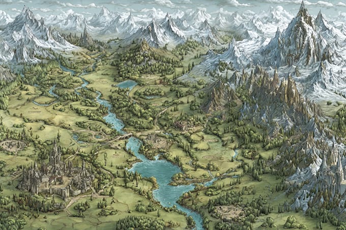 hand drawn vector fantasy map illustration city map design