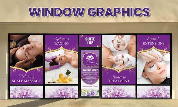 do eye catchy window graphics design, store front, sign board with mockup
