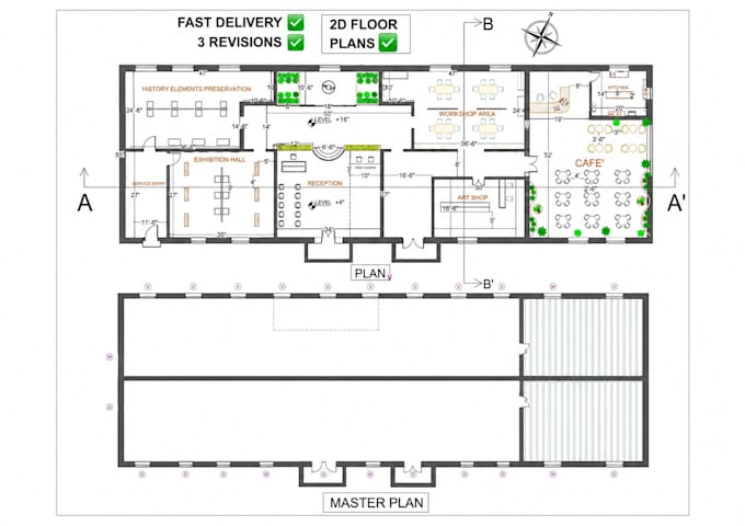 draft 2d architectural floor plans and drawings in autocad