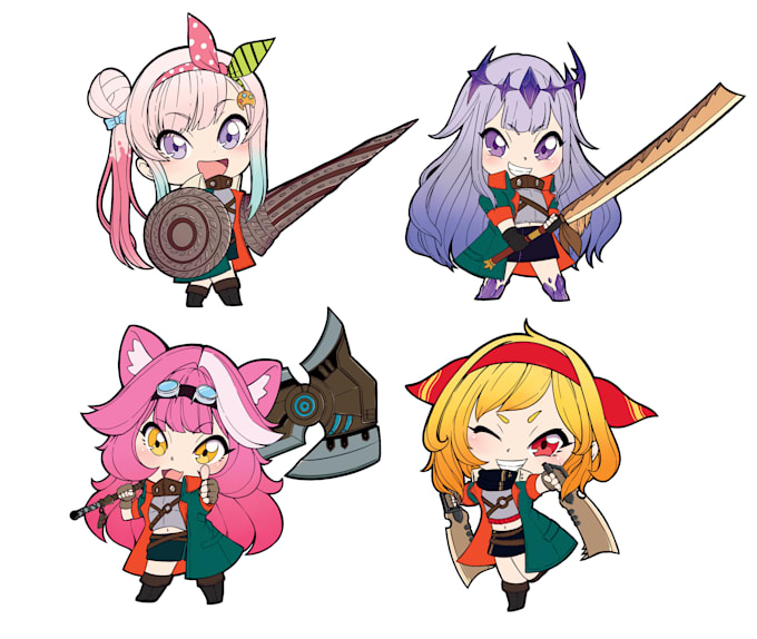 draw you or your characters into chibi hunter illustration