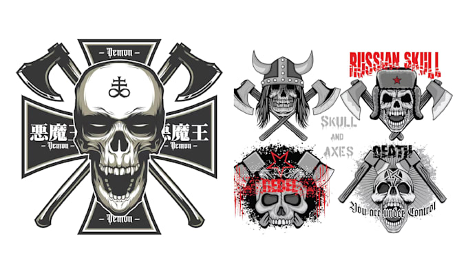 do custom axe skull grunge vintage logo design