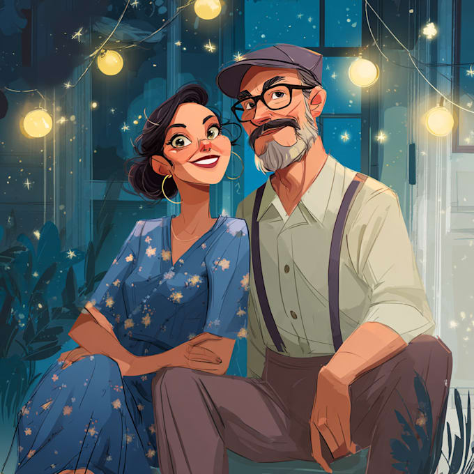 illustrate a romantic family couple portrait