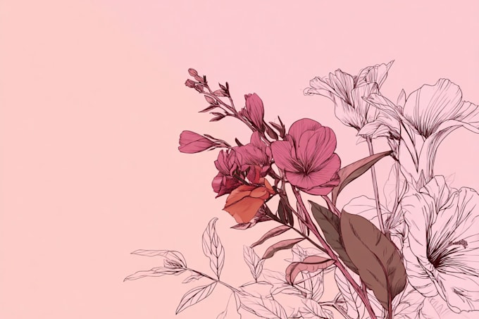 create plant, flowers line art vector