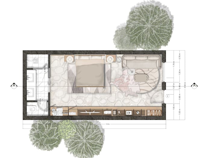 render 2d architectural plans, elevations, sections in photoshop