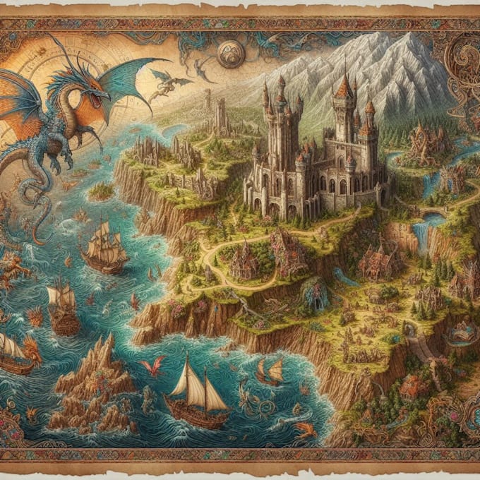 illustrate medieval fantasy and sci fi maps