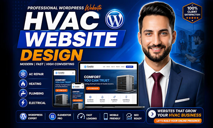 professional hvac company wordpress website for ac and heating services,