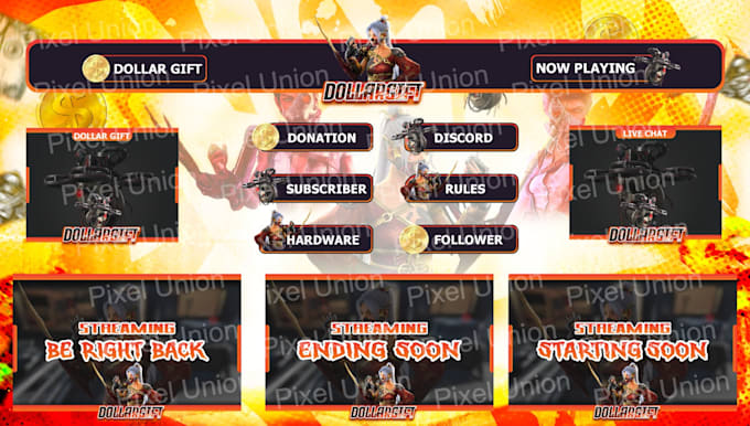 create professional gaming overlay, panels, logo and animated designs