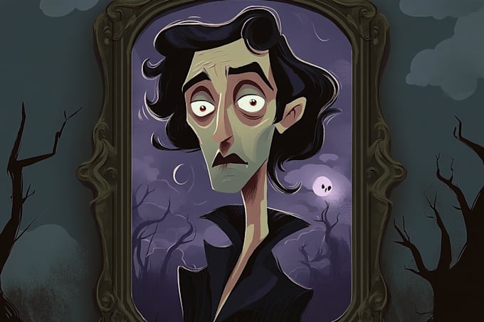 spooky cartoon portrait like tim burton characters