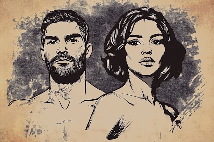 draw retro grunge style portrait