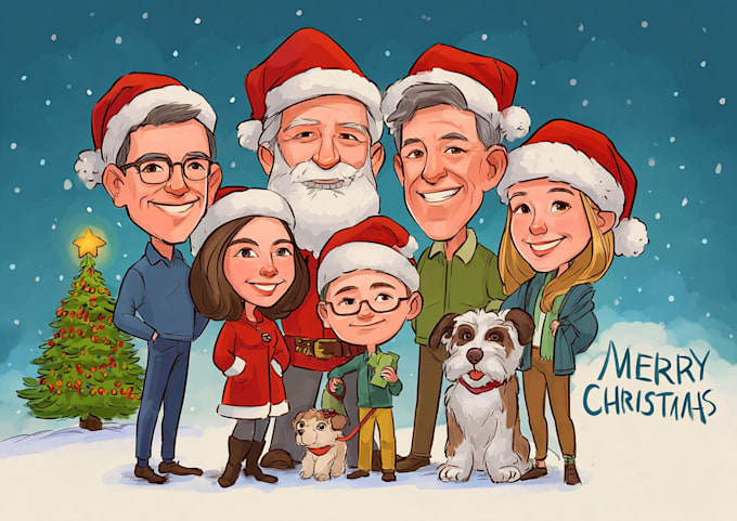 draw your office christmas card, holiday funny cartoon